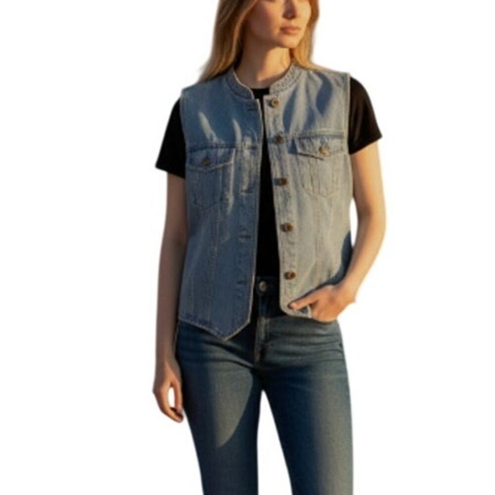 Hunt Club Classic Light Blue Denim Mandarin Collar Vest size 12